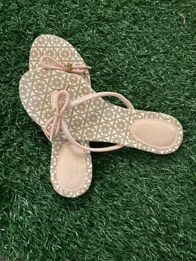 kate spade Blush Pink Patterned Bow Thong Sandals